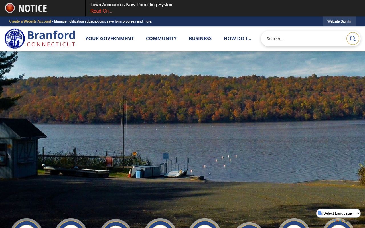 Branford town website showing police department information and records access