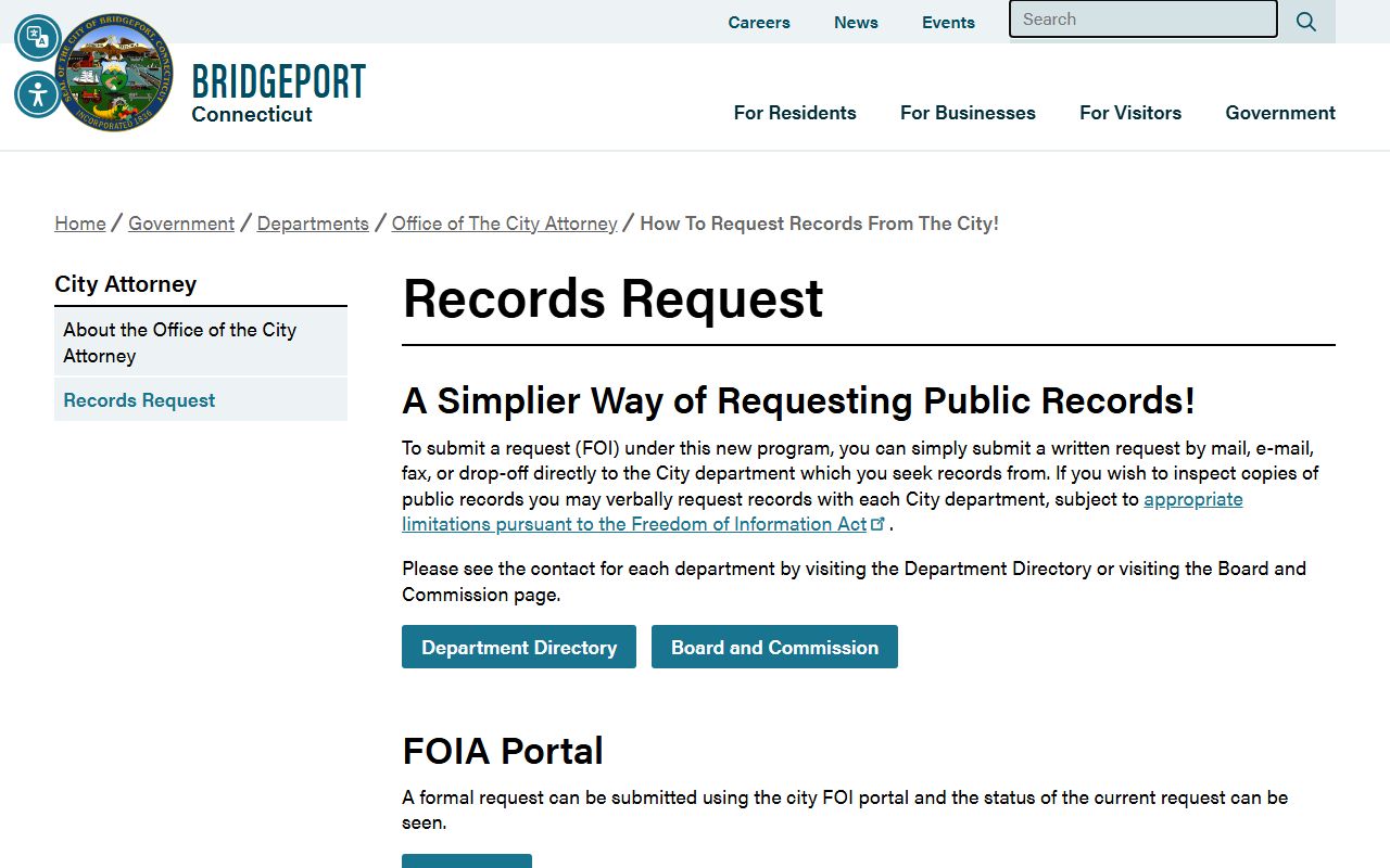 Bridgeport FOI portal for requesting police records