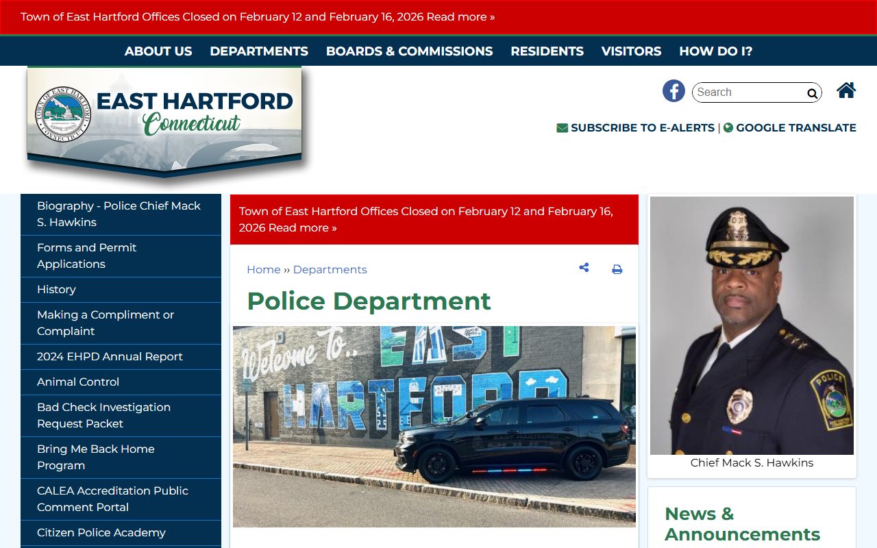 East Hartford Police Department main building for accessing police records