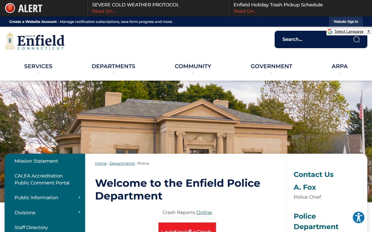 Enfield Police Department building on Elm Street