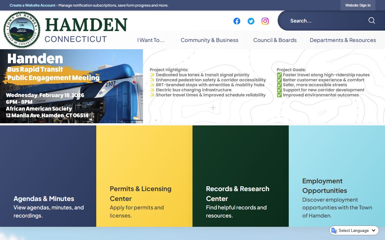 Hamden town website for police records access