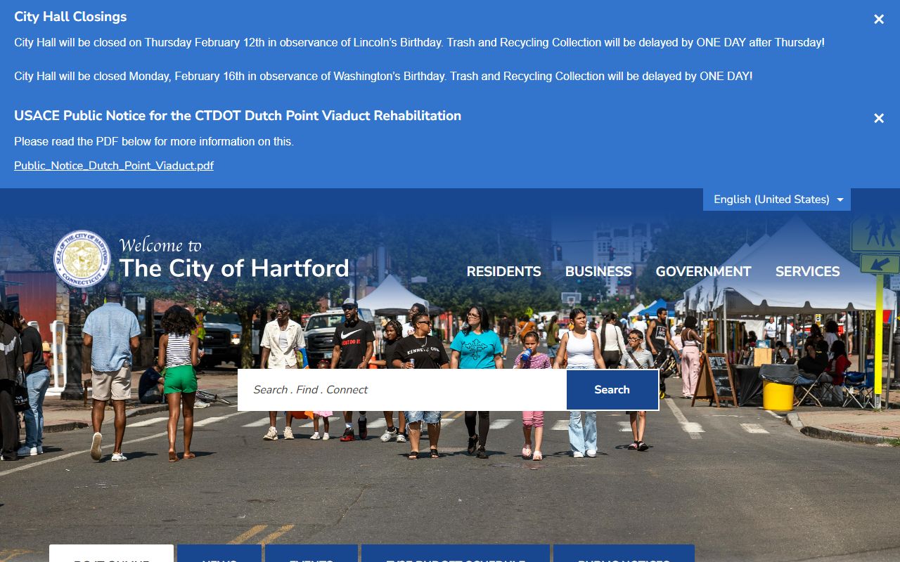 Hartford city website for online records access