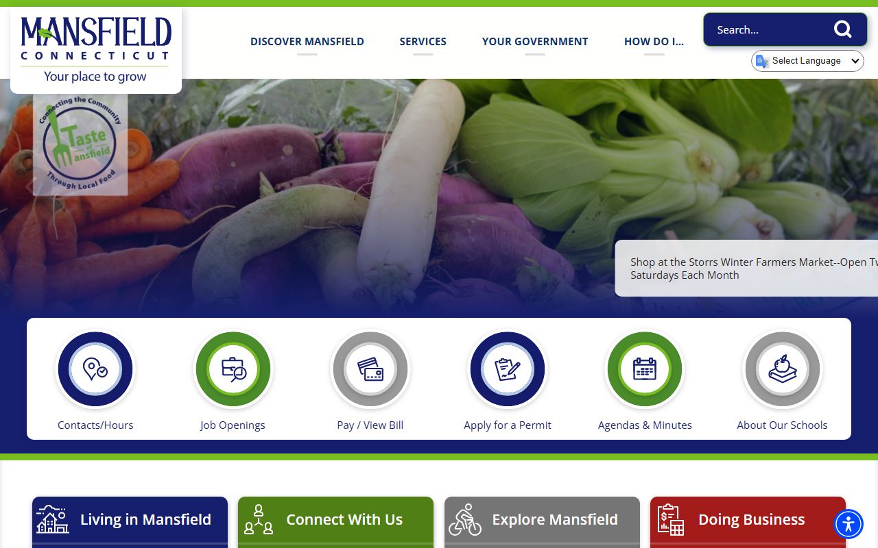 Mansfield town website showing police department information and records access