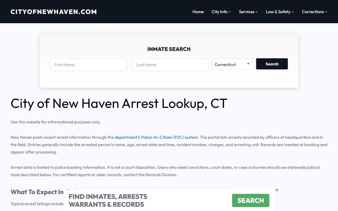 New Haven Police Department arrest lookup tool for accessing police records