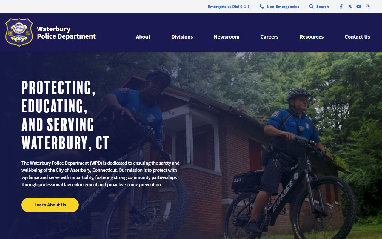 Waterbury Police Department main building and entrance at 255 East Main Street