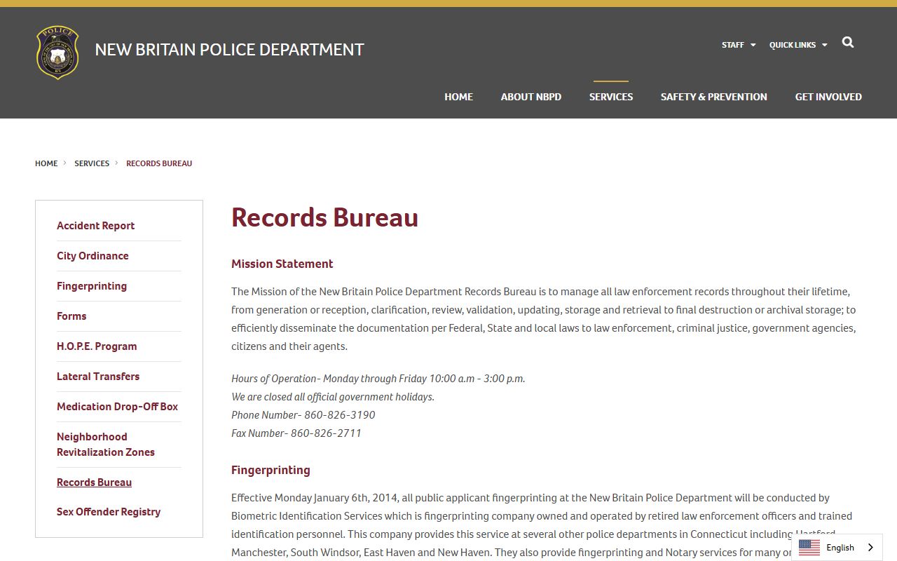 New Britain Police Department records bureau office