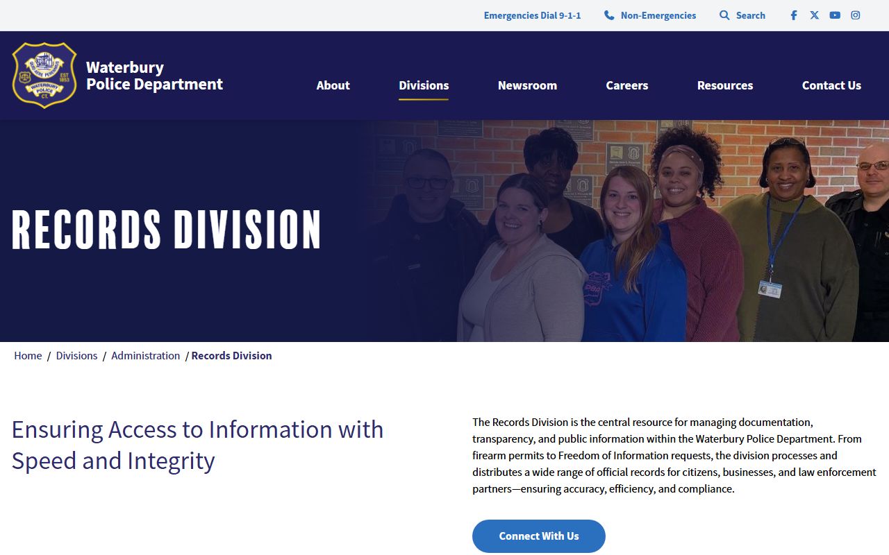 Waterbury Police Department Records Division building