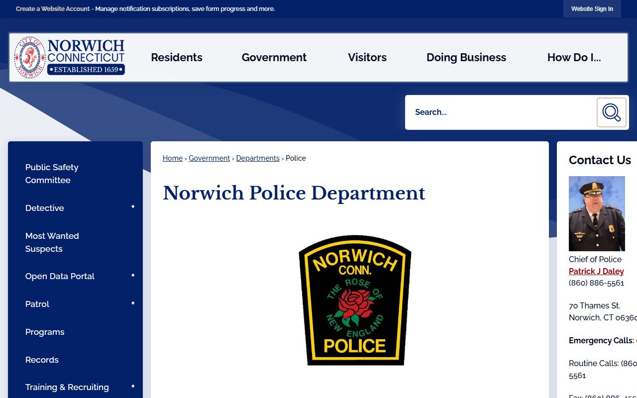 Norwich Police Department records office for incident reports